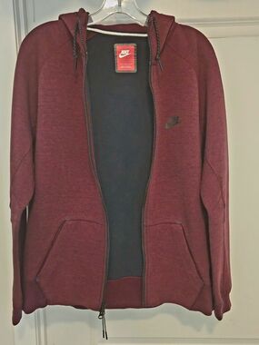 Nike Tech Fleece Maroon Full-Zip Men's Hoodie Jacket Size L
